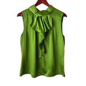 Magaschoni Collection Womens Silk Pleated Sleeveless Ruffle Blouse Green Size 12